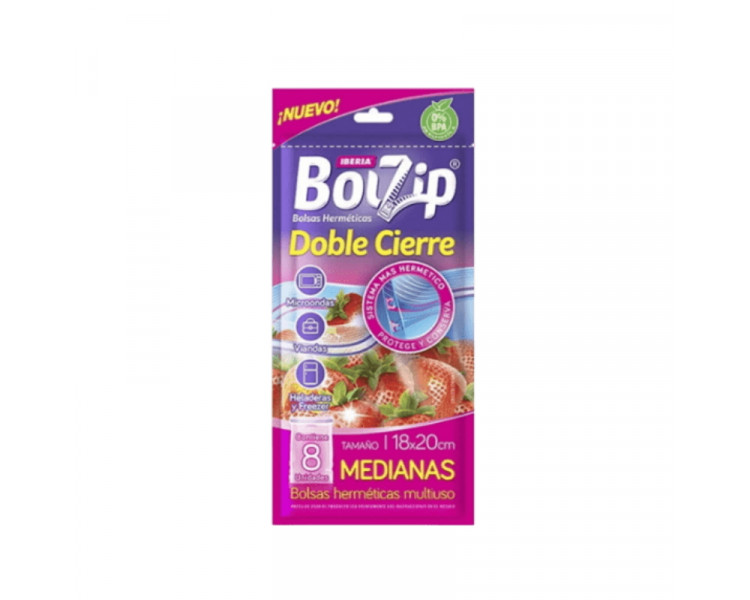 BOLZIP-HERMETICA MED.DOBLE CIERRE X 8U(18X20)-4611