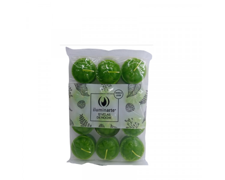 VELAS DE NOCHE NEUTRA VERDE PAQUETE X 12U. - 1059