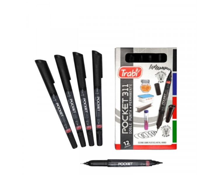 MARCADOR PERMANENTE TRABI DOBLE PUNTA NEGRO 0.3MM/2MM COD.019096-001