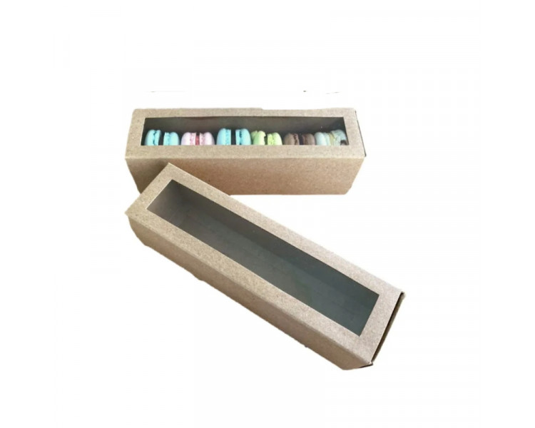 CAJA MACARONS IMP. PASTELES C/VISOR LISO 21,5X5X5 XU.
