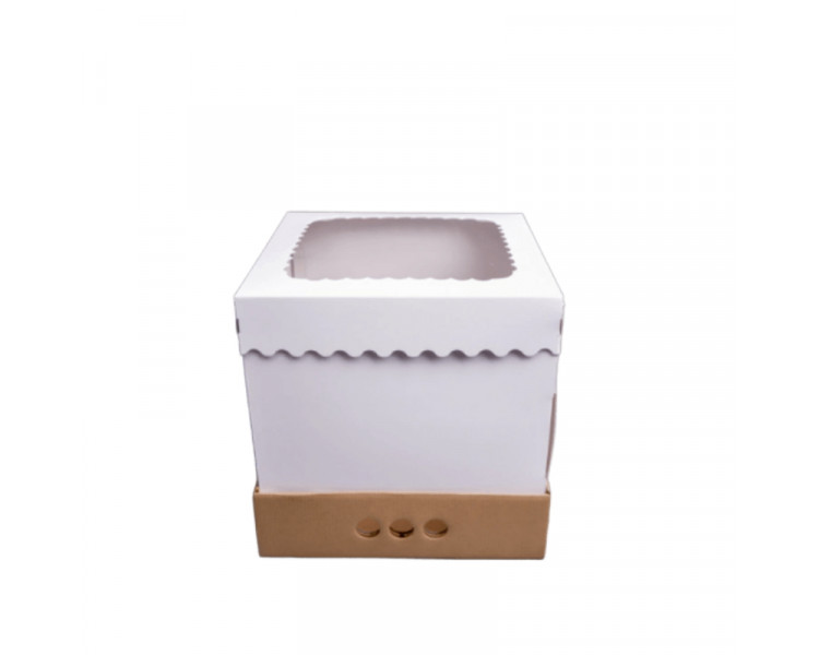 CAJA TORTA DRIP CAKE 25X25X32 BASE MICRO/TAPA CARTULINA VISOR PVC.