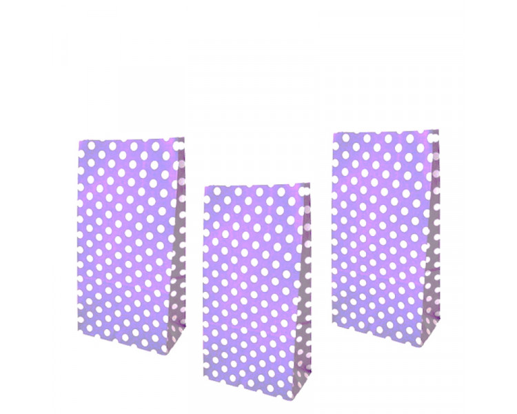 BOLSA COTILLON LILA C/LUNARES BLANCOS ( X1)