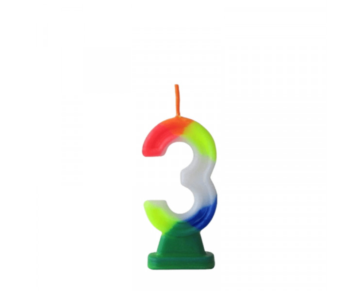 VELAS DE CUMPLEAÑOS NUMERO 3 MULTICOLOR - 740