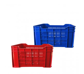 CANASTO COSECHERO ACANALADO ALTO 52X36X30CM BL/ROJ